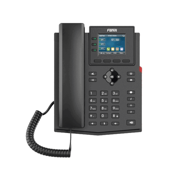 Teléfono IP empresarial para 4 líneas SIP con pantalla LCD de 2.4 pulgadas a color, Opus y conferencia de 3 vías, PoE.