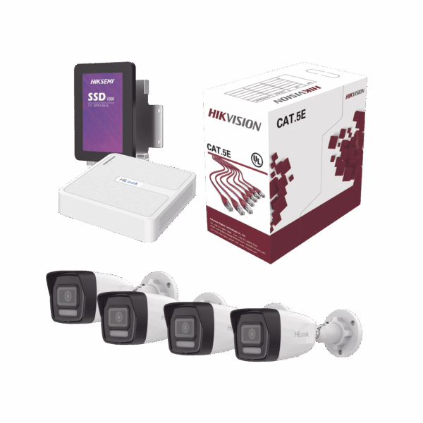 Kit IP 4 Megapixel / NVR de 4 Canales / 4 Cámaras IP / Bobina de Cable de 100 mts / Disco Duro 1 TB