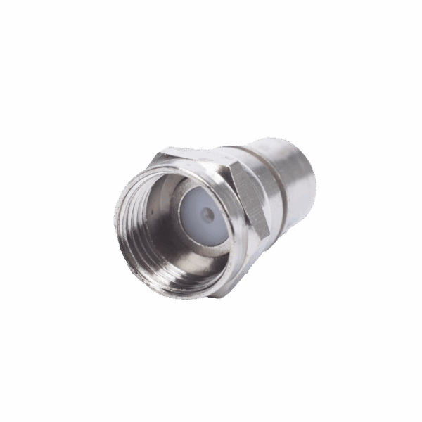 Conector F Macho, Plegable con PIN para Cable RG-6, Cuerpo de Bronce Niquelado.