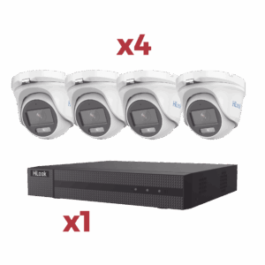 [Kit] DVR 4 Canales TurboHD + 1 Canal IP / 2 Megapixel (1080pLite) / AcuSense Lite / Audio por coaxitron / 1 Bahia de disco duro / 4 Cámaras Metalicas / 2 Megapixel tipo turret / ColorVu Lite + Microfono Integrado