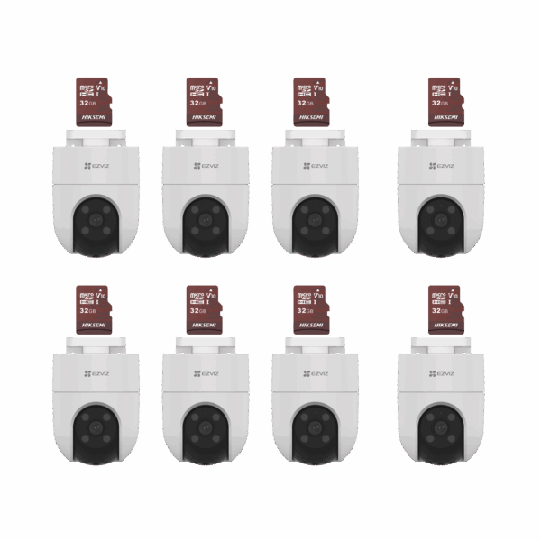 Kit de Camaras WiFi, Incluye 8 Piezas CS-H8C y 8 Piezas HS-TF-E1/32G / Audio de Dos Vías / Detección de Movimiento /  Luz Blanca / Sirena  /  Uso en Exterior con Protección