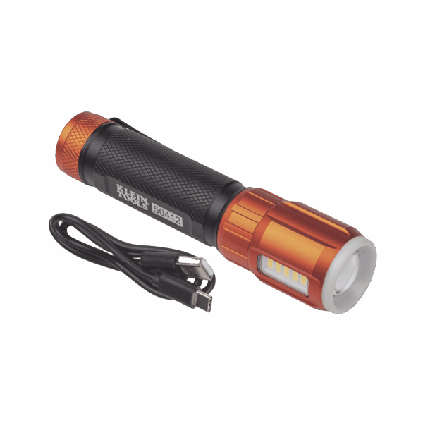 Linterna LED Portátil Recargable 500 Lúmenes con Luz Frontal y Lateral de Trabajo. Lámpara con tapa de Extremo con Imán, USB-C