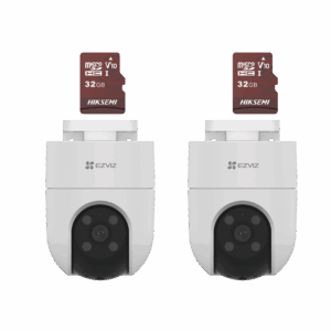 Kit de Camaras WiFi, Incluye 2 Piezas CS-H8C y 2 Piezas HS-TF-E1/32G / Audio de Dos Vías / Detección de Movimiento /  Luz Estroboscópica / Sirena  /  Uso en Exterior con Protección
