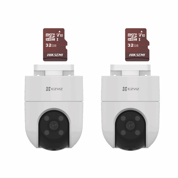 Kit de Camaras WiFi, Incluye 2 Piezas CS-H8C y 2 Piezas HS-TF-E1/32G / Audio de Dos Vías / Detección de Movimiento /  Luz Estroboscópica / Sirena  /  Uso en Exterior con Protección