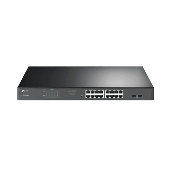 Switch JetStream de 16 puertos 10/100/1000Mbps y PoE af/at, 2 puertos SFP hasta 192W.