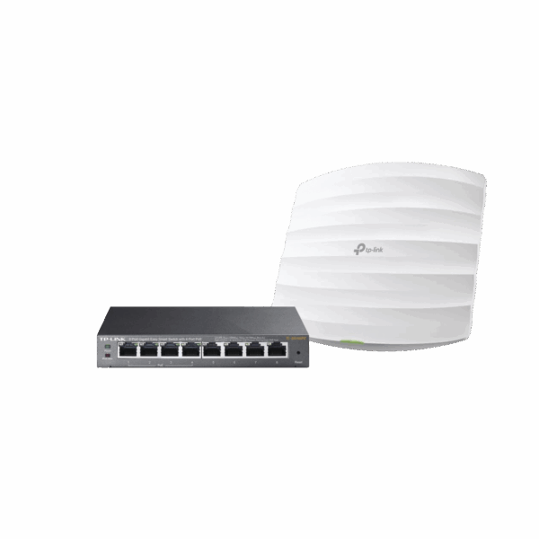 Kit de access point EAP245 y switch PoE TL-SG108PE, doble banda AC, hasta 1750 Mbps, 1 puerto Gigabit