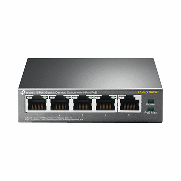 Switch Escritorio No Administrable de 5 puertos 10/100/1000 Mbps / Con 4 puertos PoE 802.3af/at de hasta 65 W / PoE Extendido hasta 250 metros
