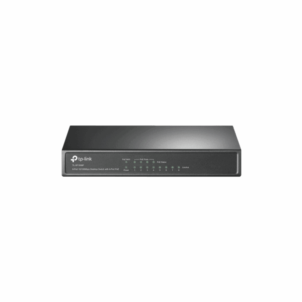 Switch PoE+ No Administrable / De Escritorio 8 puertos 10/100 Mbps / 4 puertos PoE af/at Inteligente / Presupuesto 66 W / Hasta 250 metros