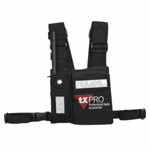 Pechera Universal con soporte para radio, sostén de bolígrafo y seguridad para la bolsa con cinta adherente. Logo TX-PRO.