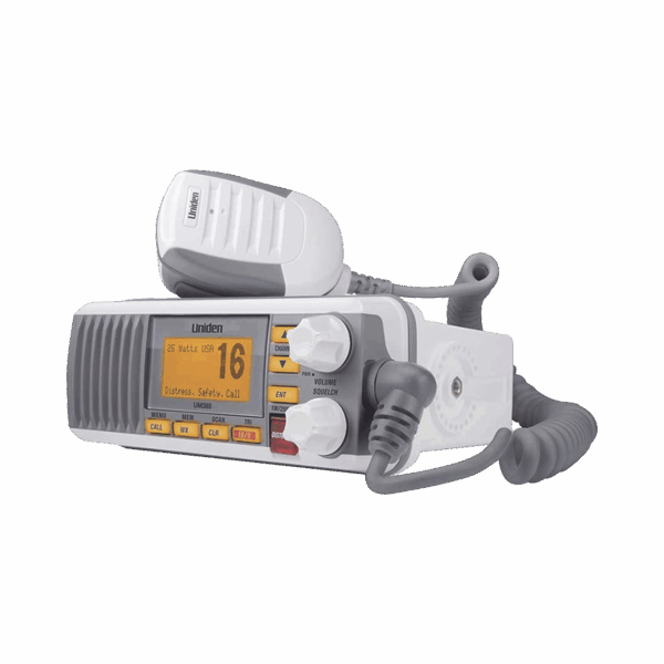 Radio Móvil Marino VHF, color blanco, Tx: 156.025 - 157.425 MHz, Rx: 156.050 - 163.275 MHz, 25W de potencia, sumergible IPX4 incluye micrófono y cable de alimentación
