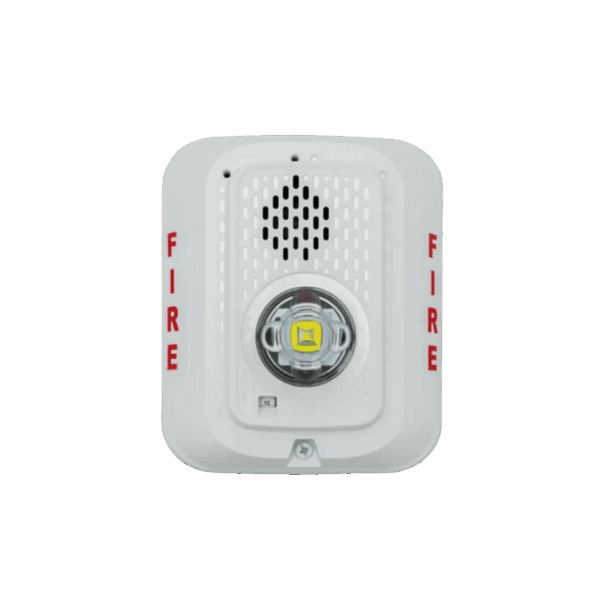 Sirena con Lámpara LED Estroboscópica / a 2 Hilos / Montaje en Pared / 24 Vcd / Configuración Estroboscópica Seleccionable / Texto en Inglés / Color Blanca
