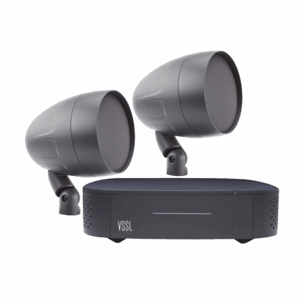 KIT Amplificador VSSL A1X | 2 Bocinas Acoustiscape TruAudio Modelo AS2T |  IP66