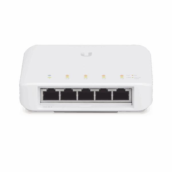 Switch UniFi FLEX de 5 puertos para semi-exterior IP55 (1 x PoE de entrada 802.3af/at/bt y 4 puertos PoE de salida 802.3af)