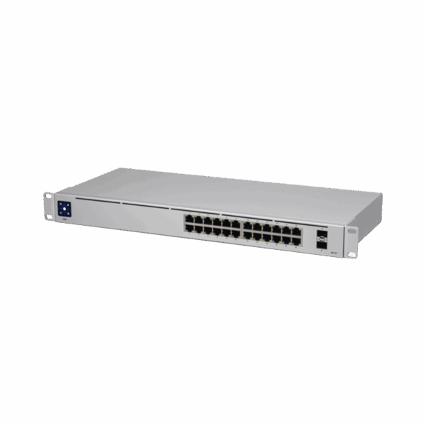 UniFi Switch USW-24, Capa 2 de 24 puertos 10/100/1000 Mbps + 2 puertos 1G SFP, pantalla informativa