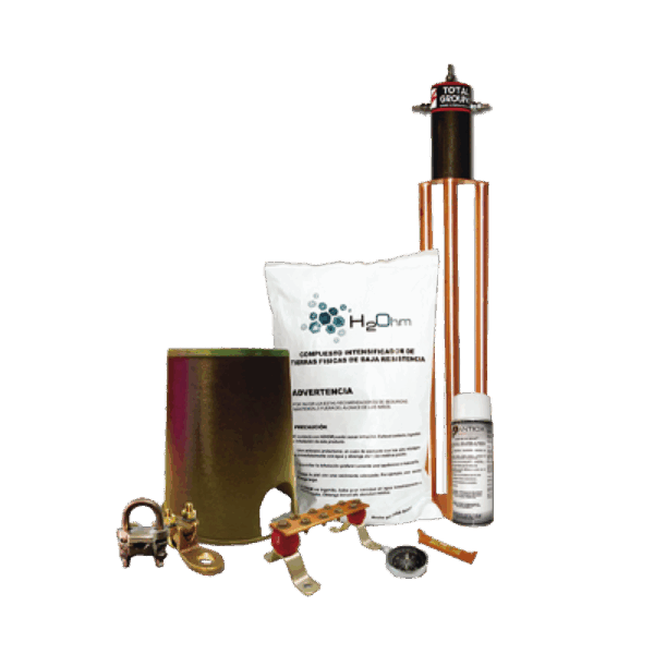 Kit de Tierra Física con Electrodo TG100AB y accesorios de instalación.