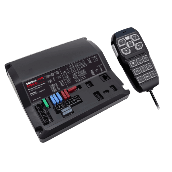 Sirena Vehicular de 200W de Potencia, Programable, Con Controlador Unimando de 15 Botones Para Control de Tonos, 12 Salidas Auxiliares y Micrófono