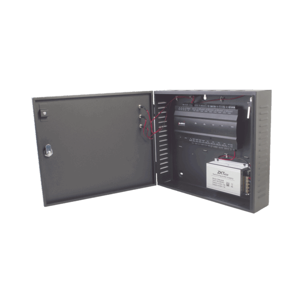 Controlador de acceso / 4 PUERTAS / Biometría Integrada / Hasta 3,000 Huellas / 30,000 Tarjetas / Incluye Gabinete y Fuente de Alimentación 12Vcc/5A compatible con ZKACCESS 3.5