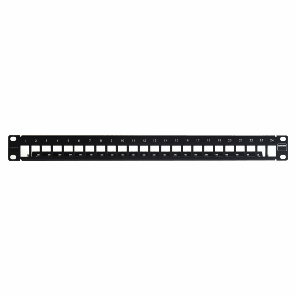 Patch Panel TERA-MAX Blindado de 24 Puertos, Modular (vacío), Plano, Color Negro, 1UR