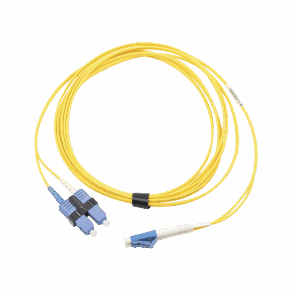 Jumper de Fibra Óptica Monomodo (OS2), XGLO, LC/UPC-SC/UPC Duplex, OFNR, Color Amarillo, 5 Metros