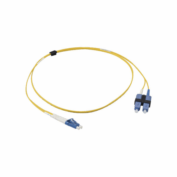 Jumper de Fibra Óptica Monomodo (OS2), XGLO, Riser, LC/UPC-SC/UPC Duplex, OFNR, Color Amarillo, 1 Metro