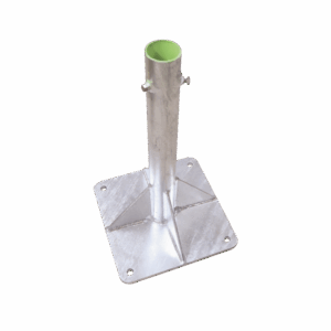 Base para Mástil Hasta 2″ con Opresores, Base de 30 x 30 cm y Tubo de 50 cm Ced. 30. Galv. Inmersión.
