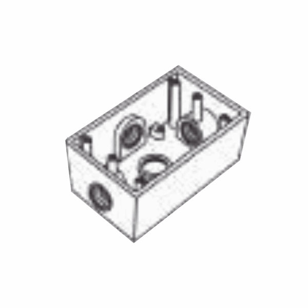 Caja Condulet FS de 1" (25.4 mm) con cuatro bocas a prueba de intemperie.
