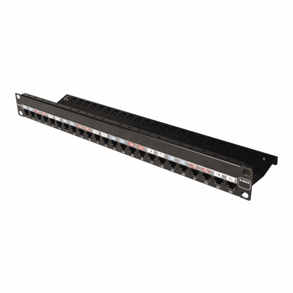 Patch Panel Z-MAX, de 24 puertos, Modular (vacío), Plano, 1UR