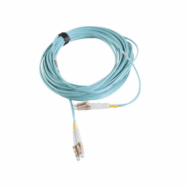 Jumper de Fibra Óptica Multimodo 50/125 XGLO OM3, LC-LC Duplex, OFNR, Color Aqua, 15 Metros