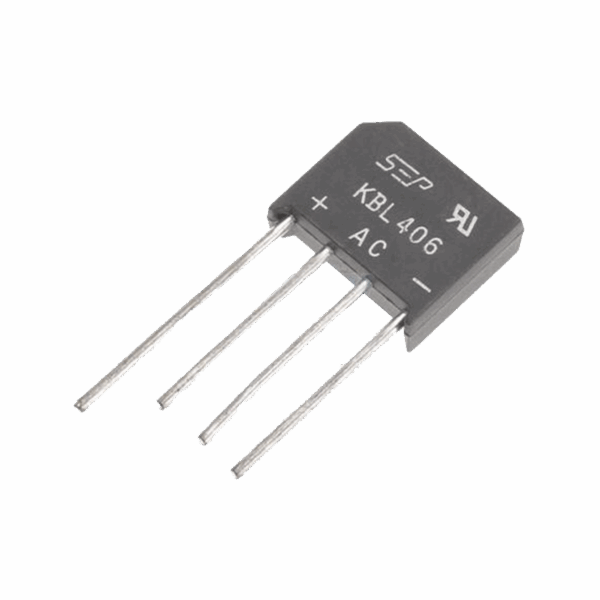 Puente Rectificador de Silicio, 4 Amp. 600 Volt, Fase Sencilla, Encapsulado KBL.