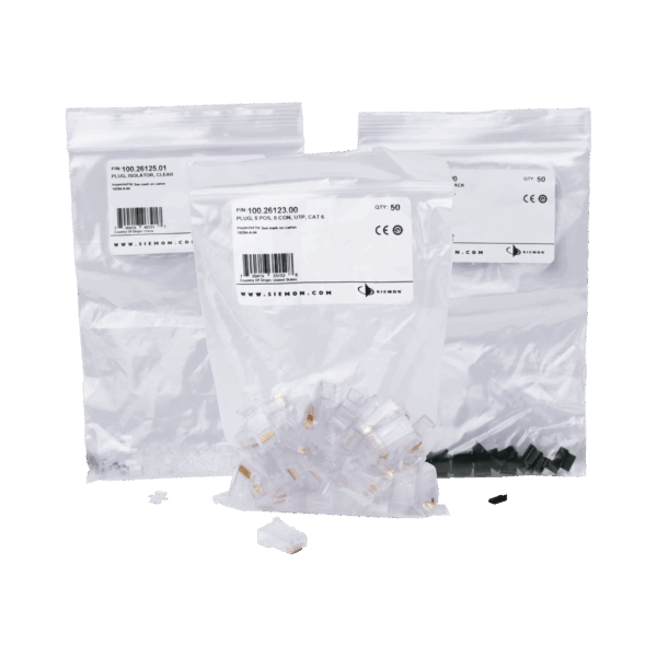 Plug RJ45 Cat6, Para Cable UTP  Calibre 23 a 26 AWG, Chapado en Oro de 50 micras, Bolsa con 50 piezas