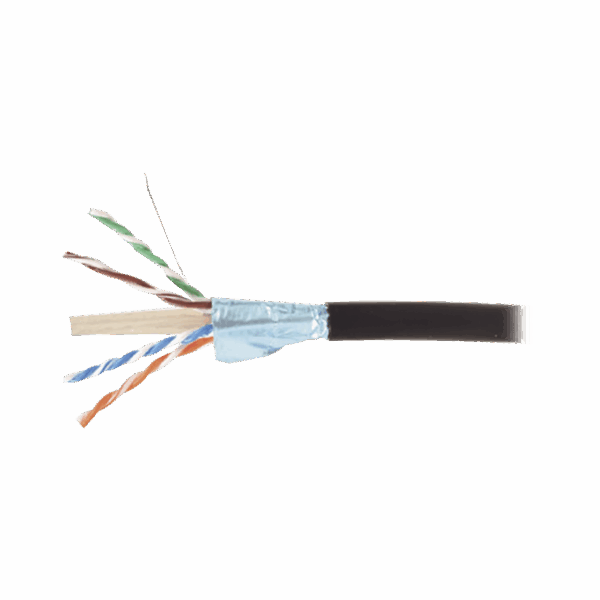 Bobina de Cable Blindado F/UTP de 4 Pares, Para Exterior con Gel, Cat6A (23 AWG), Industrial para Climas Extremos, Enterrado Directo, Color Negro, 305 m