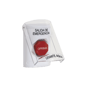Botón de Emergencia, Texto en Español, Tapa Protectora de Po...