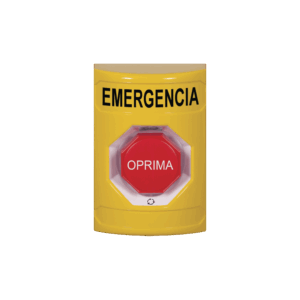 Botón de Emergencia en Español, Color Amarillo, Acción Mante...
