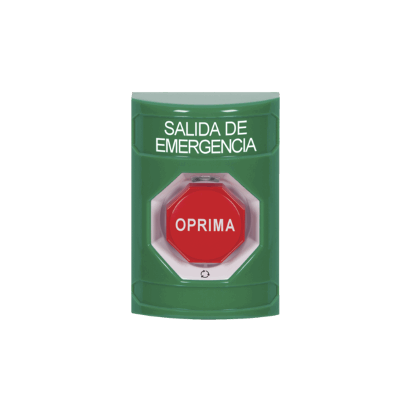 Botón de Salida de Emergencia , Texto en Español,  Acción Mantenida, Girar para Restablecer, LED de iluminación