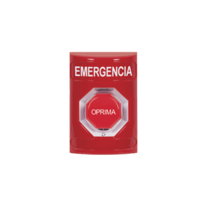 Botón de Emergencia, Texto en Español, Color Rojo, Acción Ma...