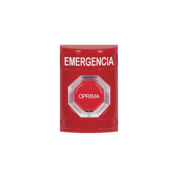 Botón de Emergencia, Texto en Español, Color Rojo, Acción Mantenida, Girar para Restablecer y LED Multicolor