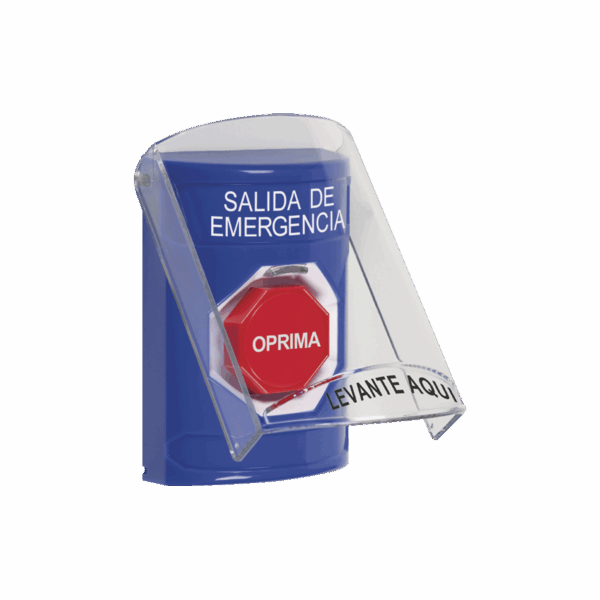 Botón de Salida de Emergencia, Texto en Español, Tapa Protectora de Policarbonato Súper Resistente, Restablecimiento con Llave