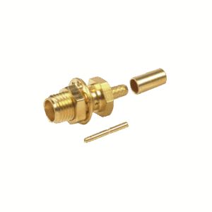 Conector SMA Hembra para Chasis en D Plano, Anillo Plegable para cable RG-174/U, Oro/ Oro/ Teflón.