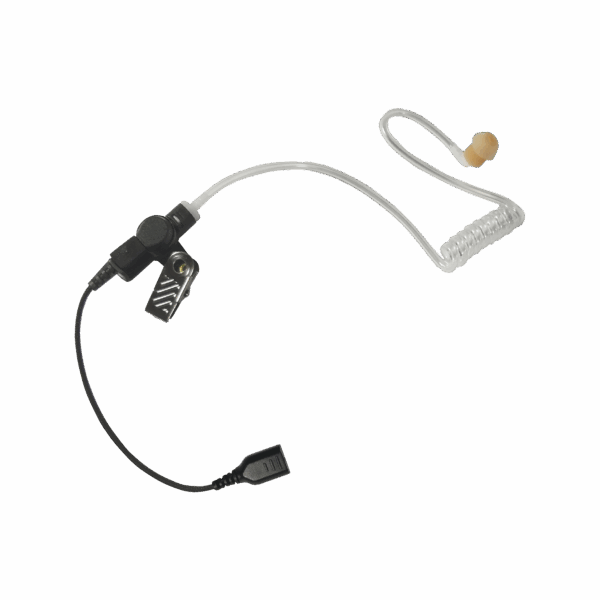 Auricular de tubo acústico transparente con cable de fibra tranzada con conector SNAP tipo MIRAGE. Requiere micrófono de solapa de 1 o 2 hilos de la Serie SNAP.