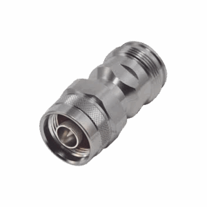 Adaptador en Línea de Conector 4.3-10 Hembra a N Macho, Bronce Blanco/ Plata/ Teflón.