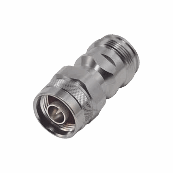 Adaptador en Línea de Conector 4.3-10 Hembra a N Macho, Bronce Blanco/ Plata/ Teflón.
