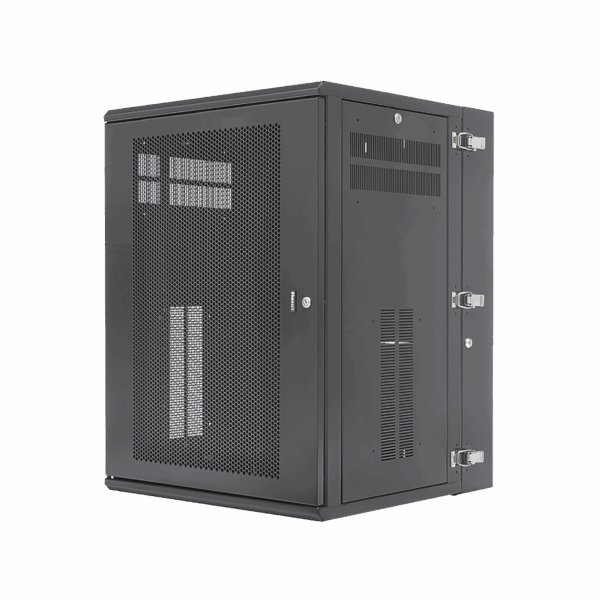 Gabinete PanZone de Montaje en Pared, de 19in, Puerta Ventilada, 18 UR, 635mm de Profundidad, Color Negro