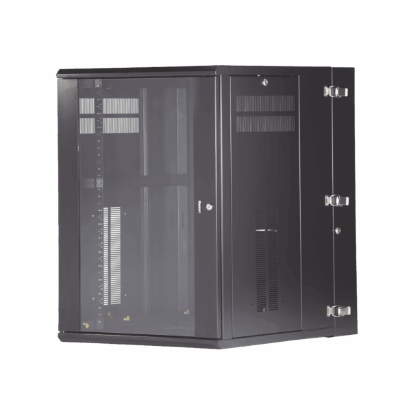 Gabinete PanZone de Montaje en Pared, de 19in, Puerta con Ventana de Seguridad, 18 UR, 762mm de Profundidad, Color Negro