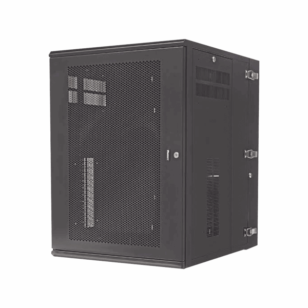 Gabinete PanZone de Montaje en Pared, de 19in, Puerta Ventilada, 18 UR, 762mm de Profundidad, Color Negro