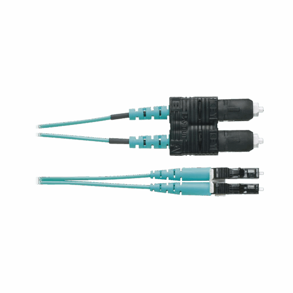 Jumper de Fibra Optica Multimodo 50/125 OM3, LC-SC Duplex, OFNR (Riser), Color Aqua, 1 Metro