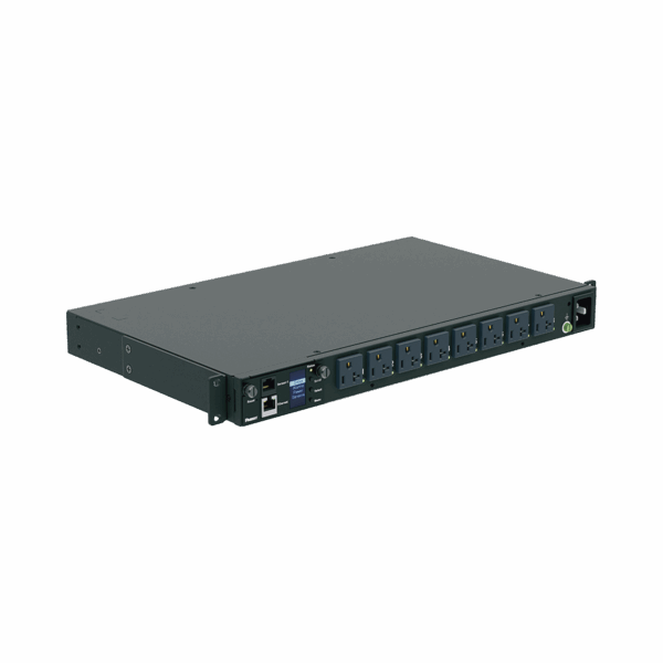 PDU Switchable y Monitoreable por Toma (MS) para Distribución de Energía, Enchufe de Entrada NEMA 5-15P, Con 8 Salidas 5-20R, Horizontal 19in, 120 Vca, 15 Amp, 1UR