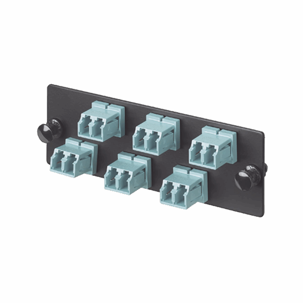 Placa Acopladora de Fibra Optica FAP, Con 6 Conectores LC Duplex (12 Fibras), Para Fibra Multimodo OM3/OM4, Color Aqua
