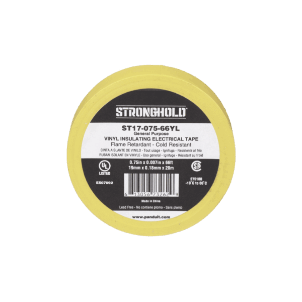 Cinta Eléctrica STRONGHOLD para Aislar, de PVC, Uso General Reparación y Mantenimiento, Grosor de 0.18mm (7 mil), Ancho de 19mm, y 20.12m de Largo, Color Amarillo