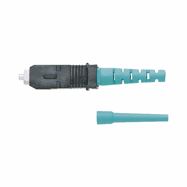 Conector de Fibra Óptica SC Simplex OptiCam, Multimodo 50/125 OM3/OM4, Pre-pulido, Color Aqua