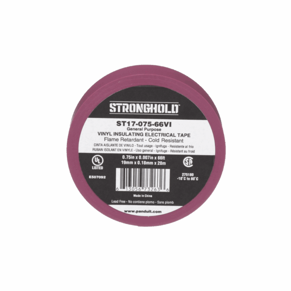 Cinta Eléctrica STRONGHOLD para Aislar, de PVC, Uso General Reparación y Mantenimiento, Grosor de 0.18mm (7 mil), Ancho de 19mm, y 20.12m de Largo, Color Violeta